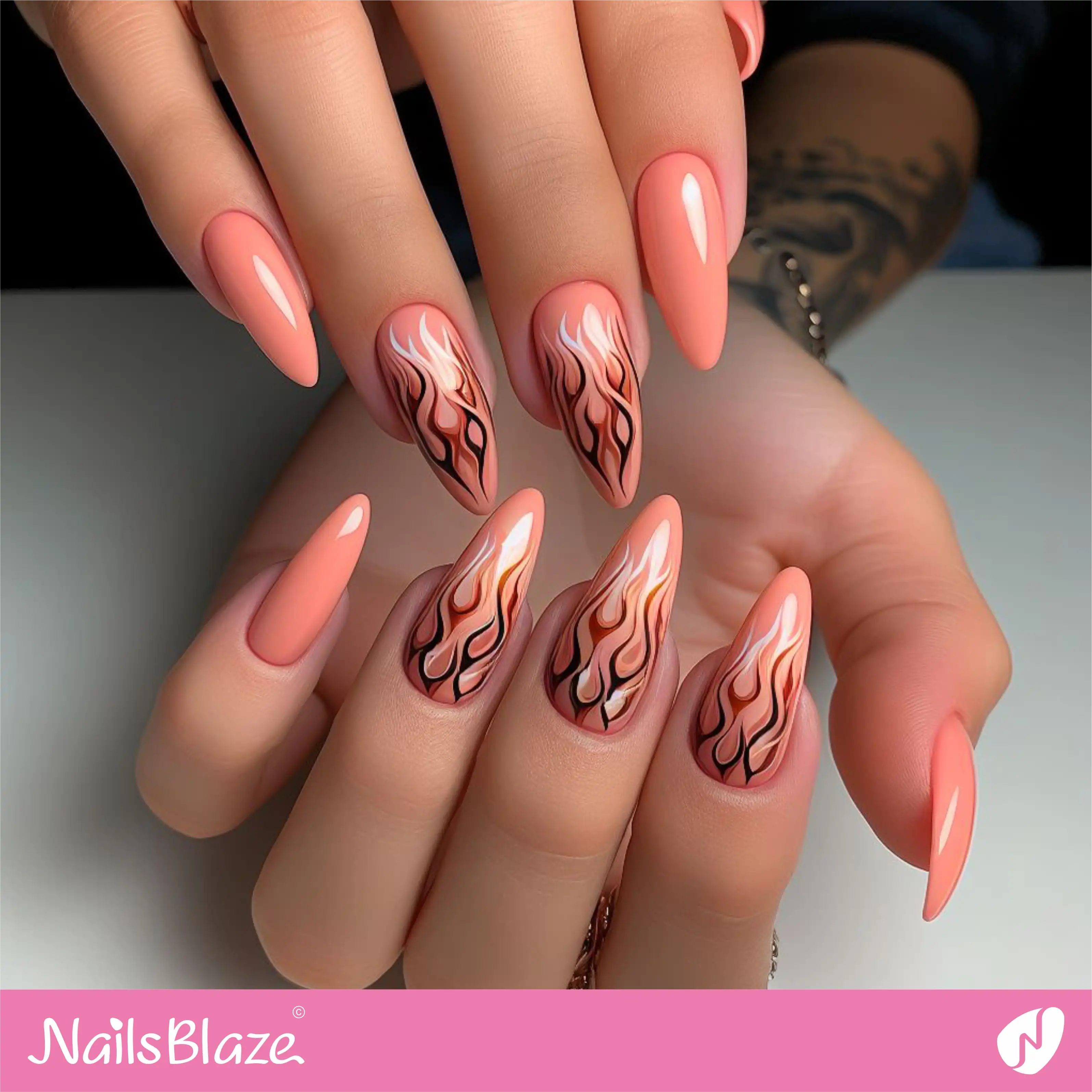 Peach Fuzz Flame Nail Art| Color of the Year 2024 - NB-D-161