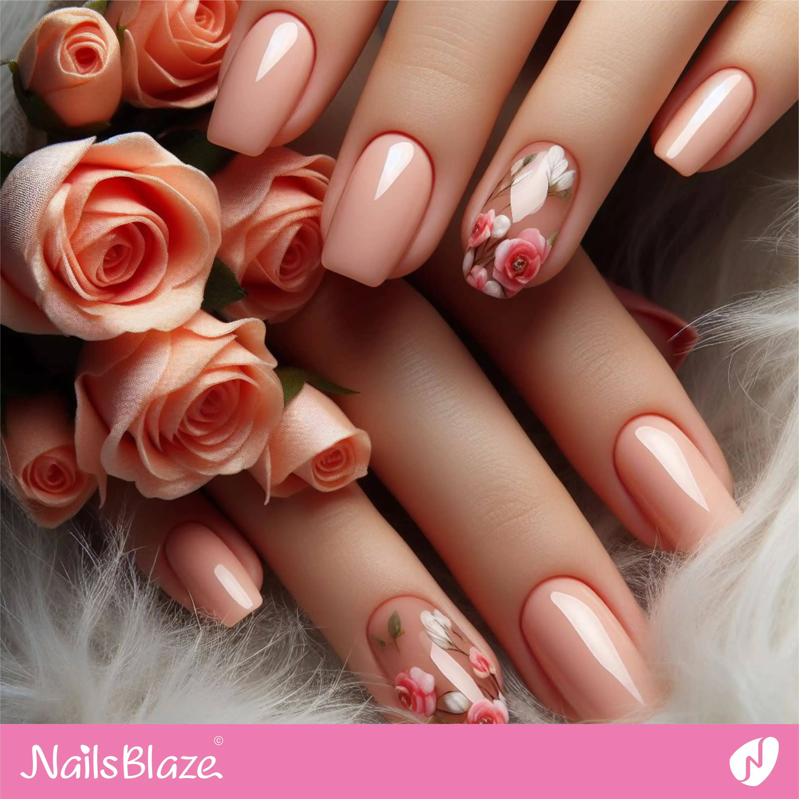 Peach Fuzz Accent Flower Nail Art| Color of the Year 2024 - NB-D-162