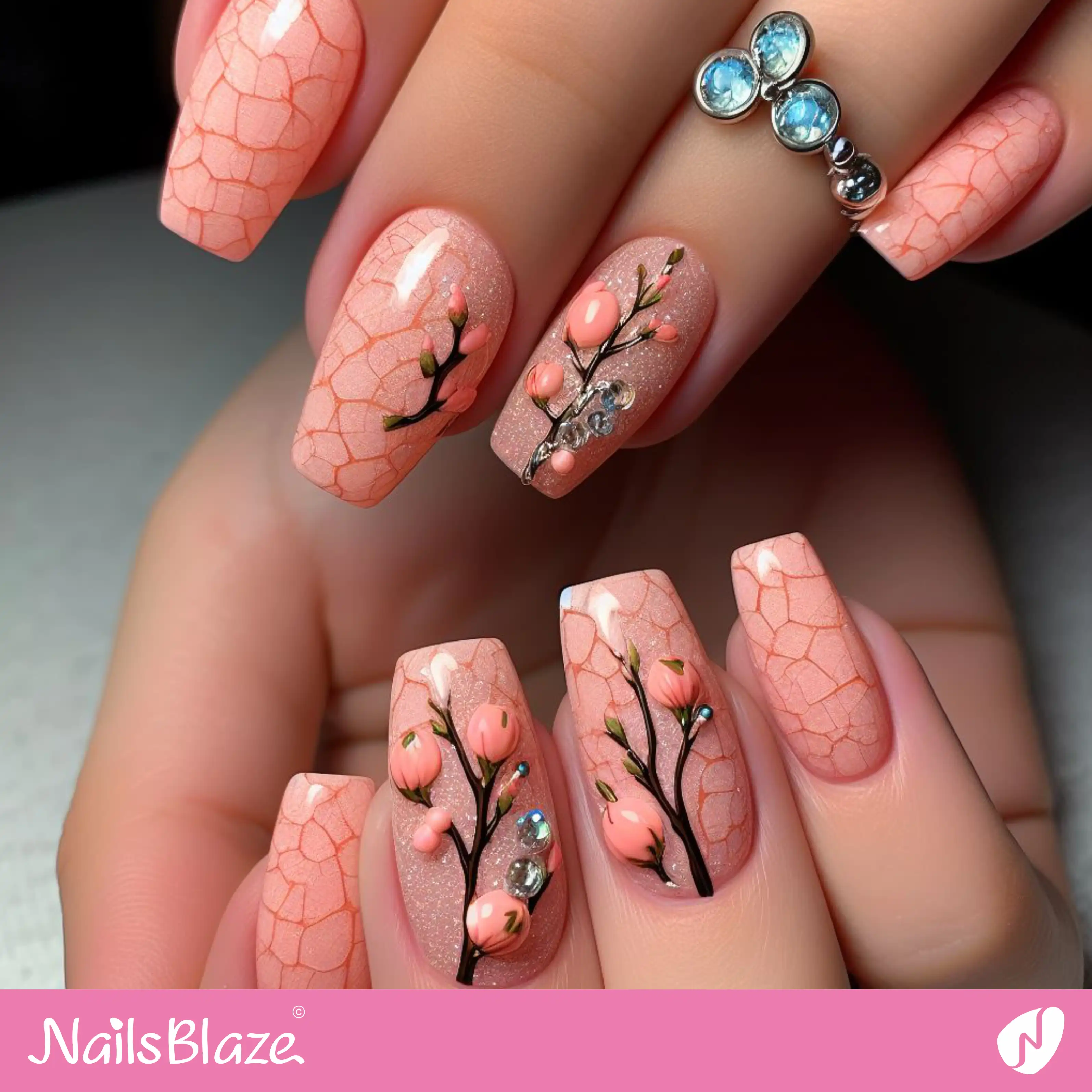 Crackle Peach Fuzz Tree Nail Design| Color of the Year 2024 - NB-D-164