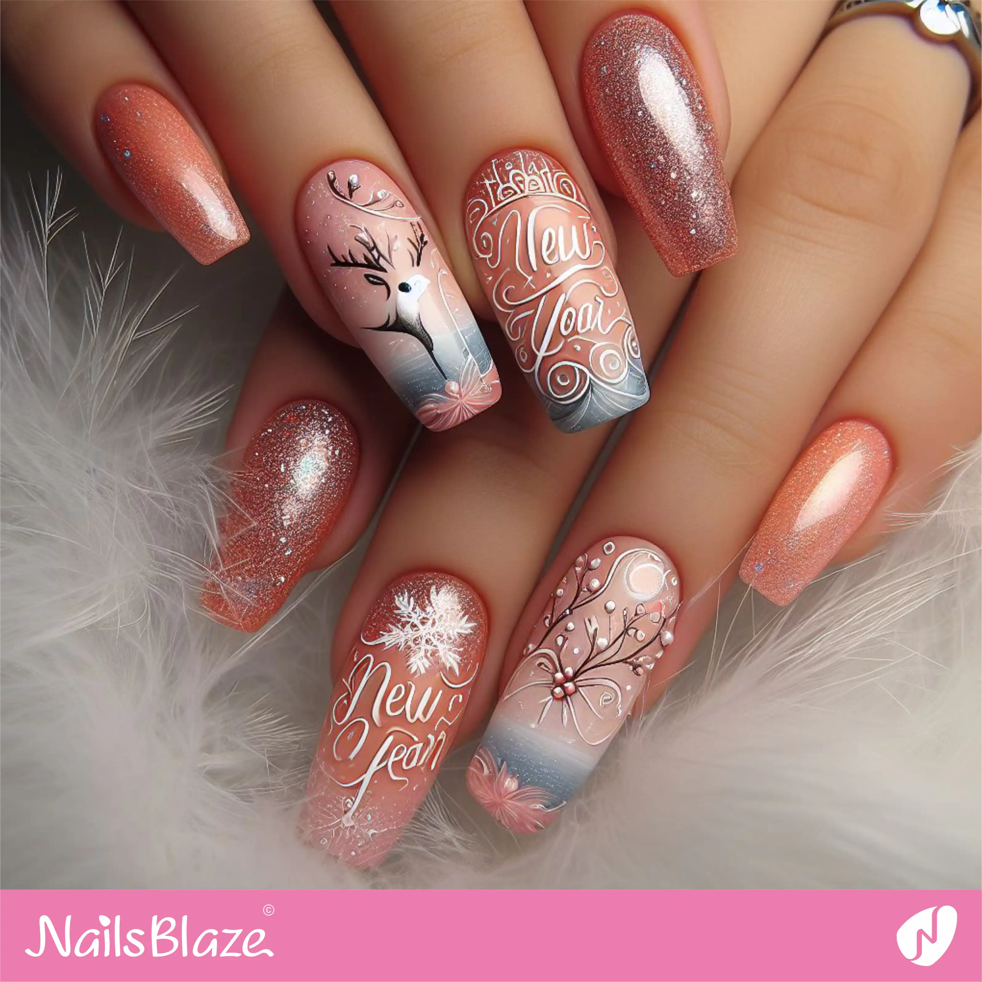 Peach Fuzz Glitter Nail Design| Color of the Year 2024 - NB-D-165