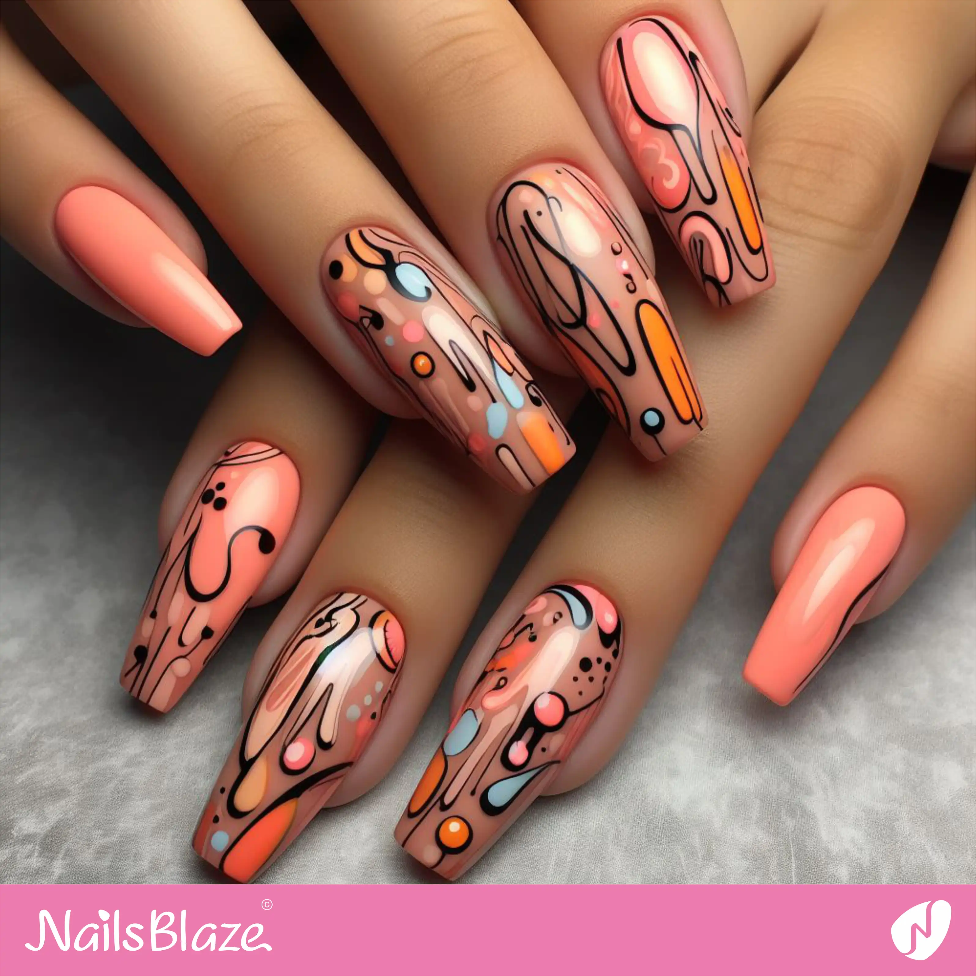 Peach Fuzz Graffity Nail Art | Color of the Year 2024 - NB-D-137