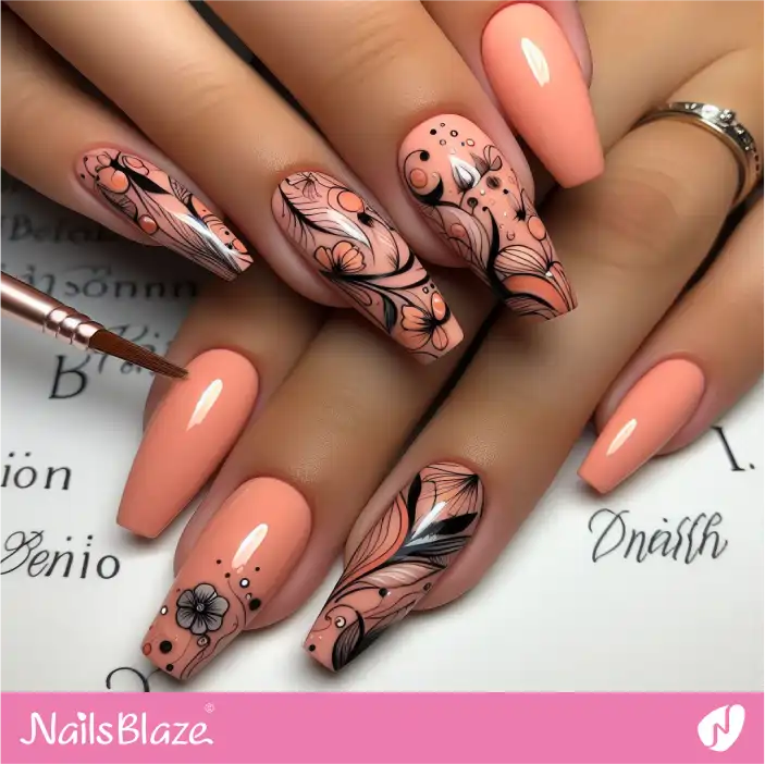 Peach Fuzz Filigree Nail Art| Color of the Year 2024 - NB-D-167