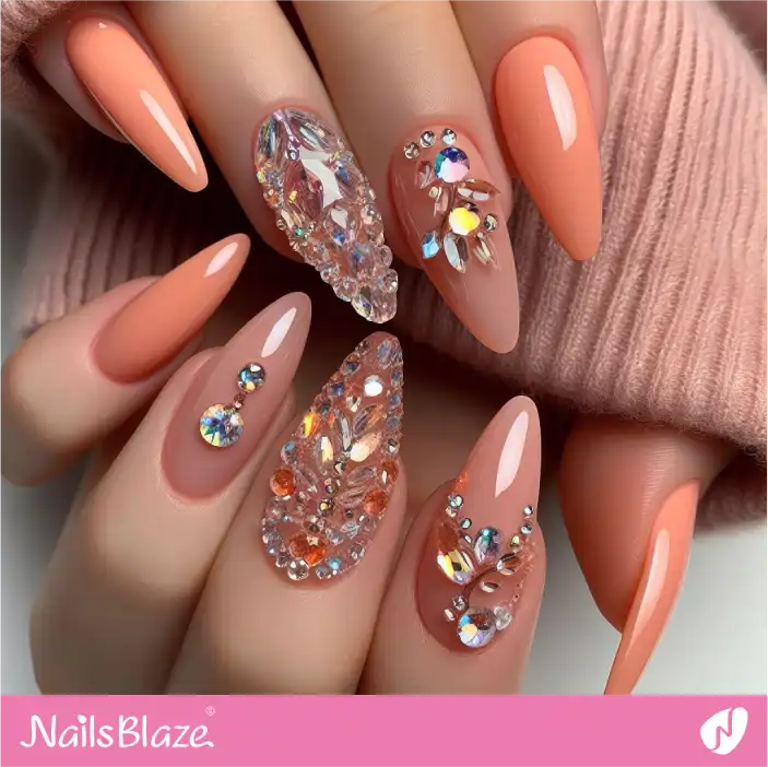 Embellished Peach Fuzz Nails| Color of the Year 2024 - NB-D-172