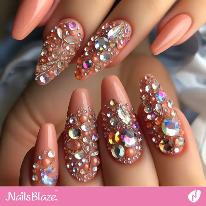 Embellished Peach Fuzz Nails | Color of the Year 2024 - NB-D-184