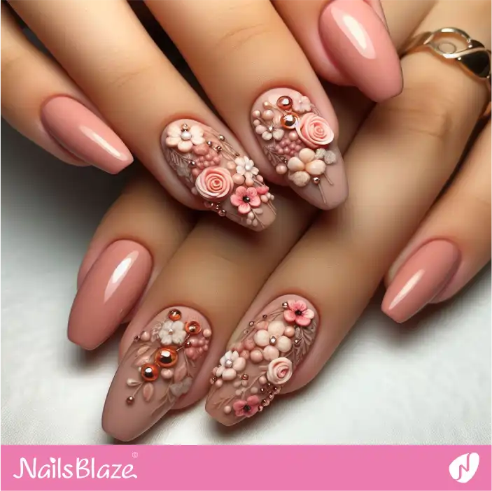 Peach Fuzz 3DFloral Nail Design | Color of the Year 2024 - NB-D-189