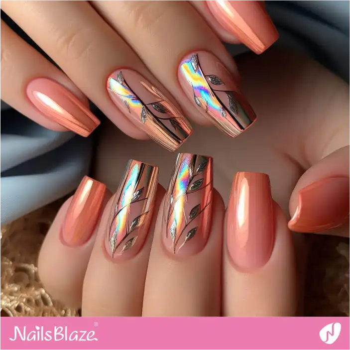 Peach Fuzz Foil Nail Design | Color of the Year 2024 - NB-D-190