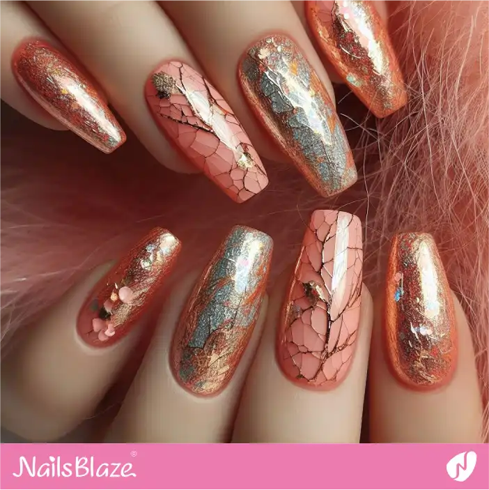 Peach Fuzz Crackle Foil Nail Design | Color of the Year 2024 - NB-D-194