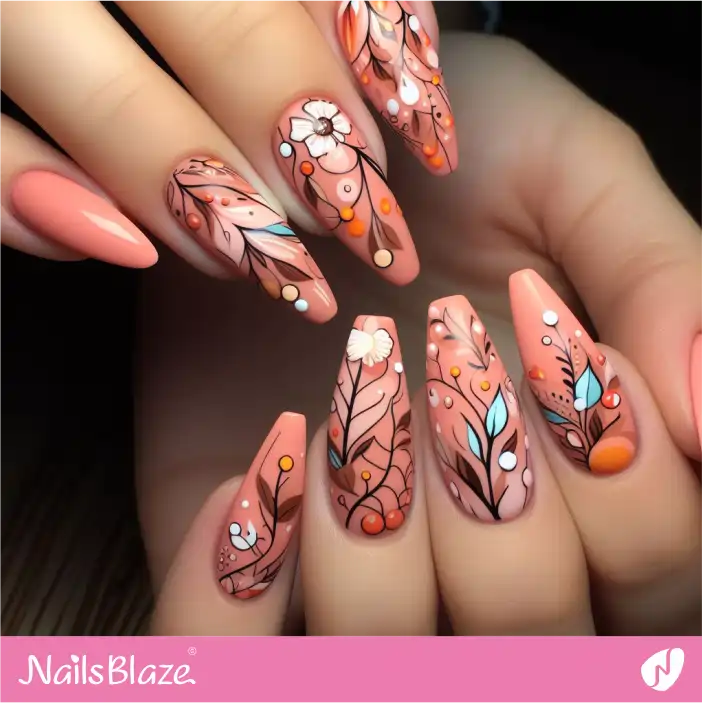 Peach Fuzz Filigree Nail Art | Color of the Year 2024 - NB-D-199