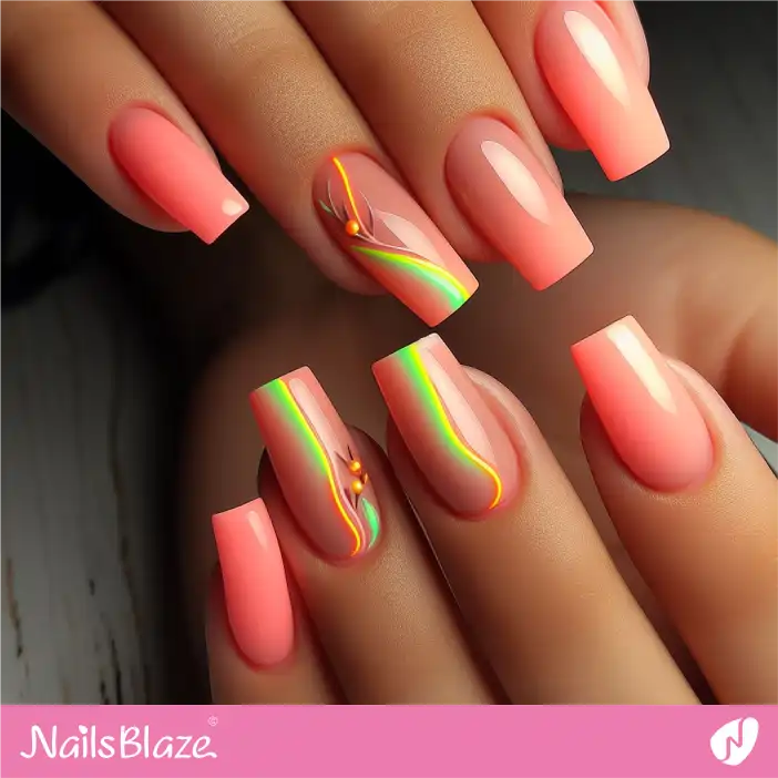 Peach Fuzz Neon Nail Art | Color of the Year 2024 - NB-D-201