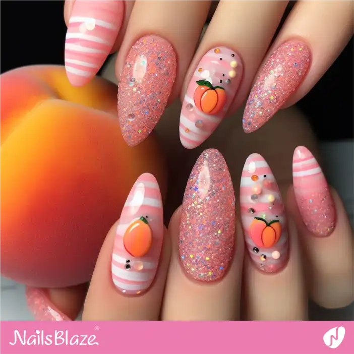 Peach Fuzz Glitter Design on Almond Nail | Color of the Year 2024 - NB-D-204