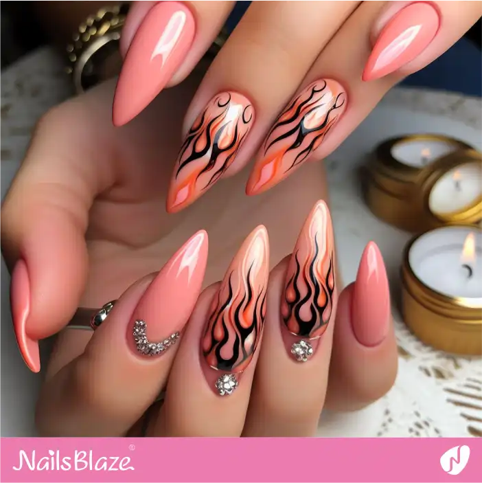 Peach Fuzz Flame Design on Stiletto Nail | Color of the Year 2024 - NB-D-205