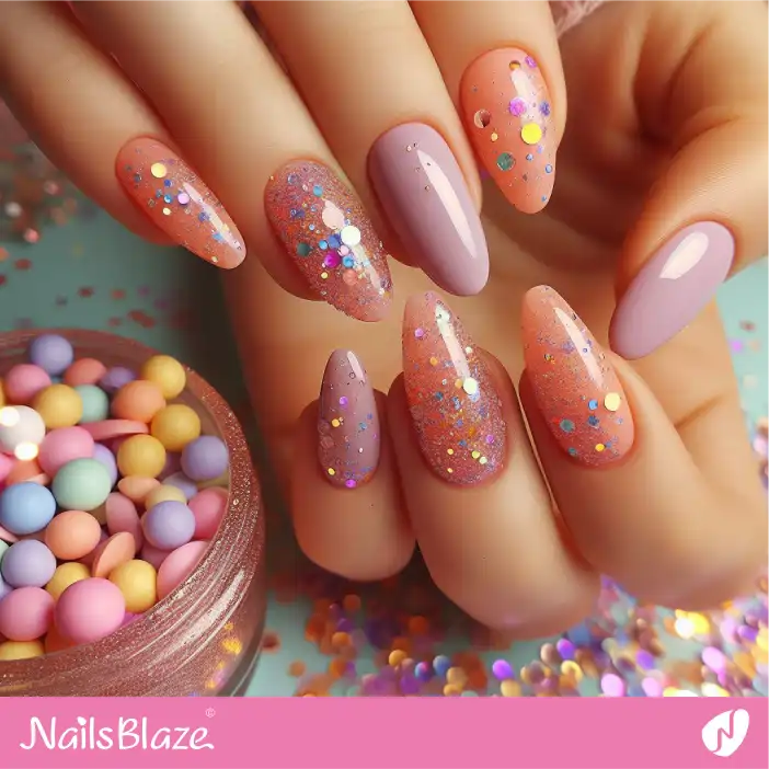 Peach Fuzz and Purpule Confetti Nail Design | Color of the Year 2024 - NB-D-209