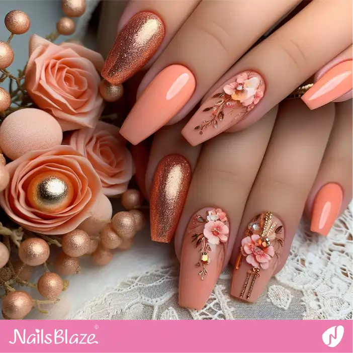 Peach Fuzz Flower Nail Design | Color of the Year 2024 - NB-D-212
