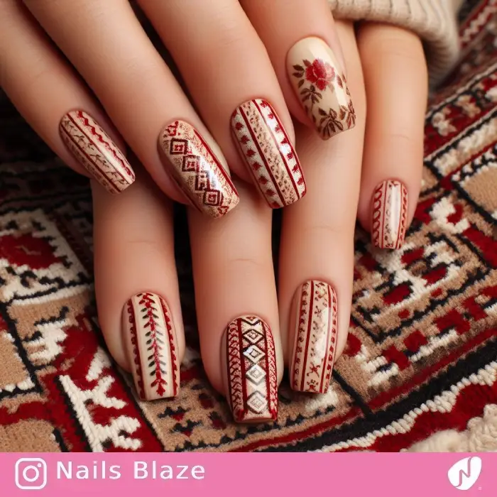 Floral and Geometric Baluch Nails | Persian | Tribal - NB912