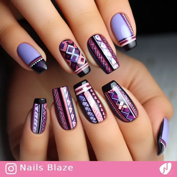 Purple and Pink Geometric Baluch Nails | Persian | Tribal - NB913