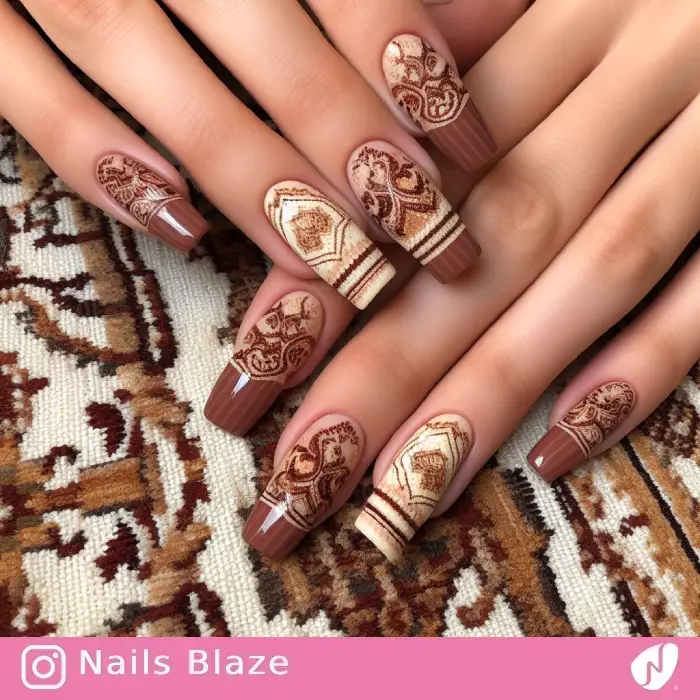 Baluch Retro French Manicure Design | Persian | Tribal - NB920