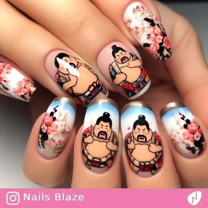Japanese Sumo-inspired Nails | Cultural - NB1023