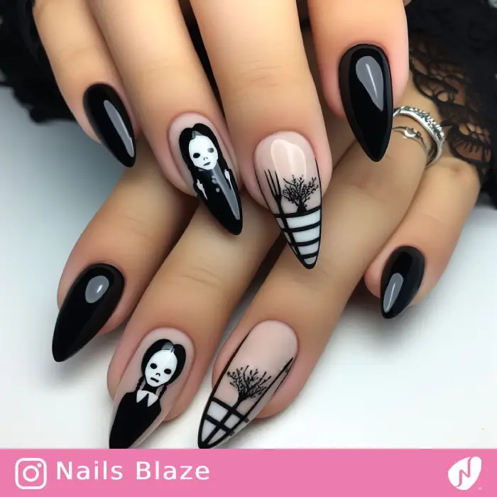 Wednesday Addams Nail Designs | Halloween - NB928