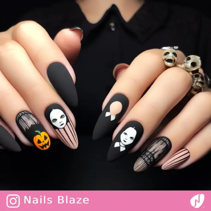 Wednesday Addams Nail Designs | Halloween - NB929
