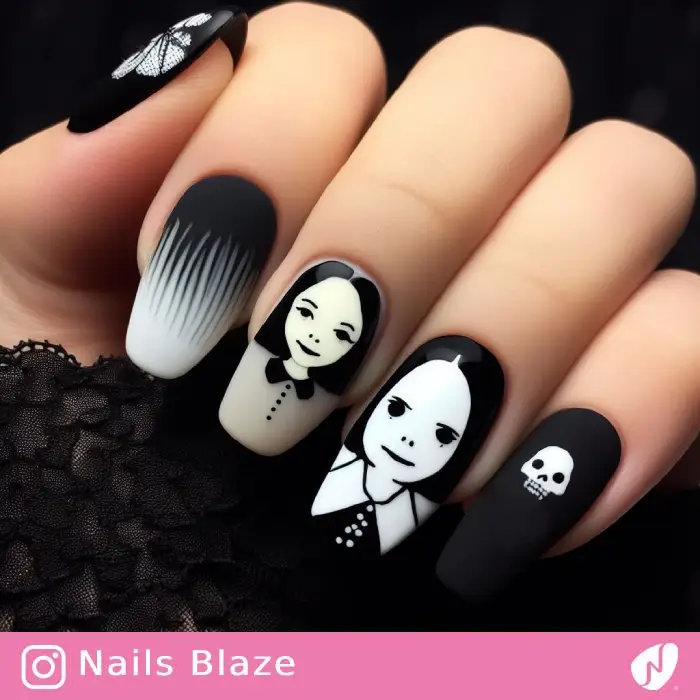 Wednesday Addams Nail Designs | Halloween - NB931