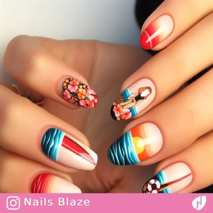 Women's Surfing Nails Design | Sport | Travel and Tourism - NB957