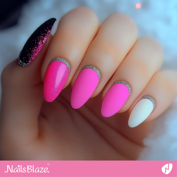 Silver Glitter Cuff for Hot Pink Nails Design | Hot Pink Nails- NB7612