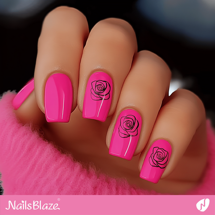 Simple Flower Design for Hot Pink Nails | Hot Pink Nails- NB7615