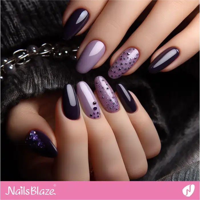 Glossy Purple Nails with Dots | Dot Nails - NB4490