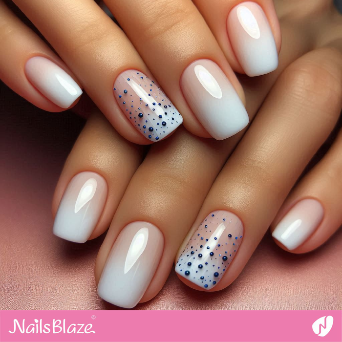 Blue Dots Design for White Ombre Nails | Dot Nails - NB4964