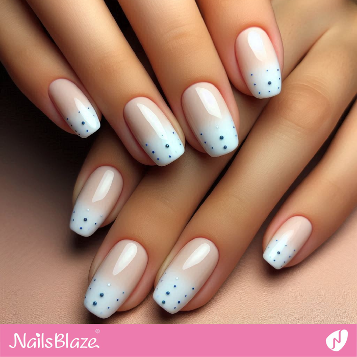 Glossy Ombre French Nails with Blue Polka Dots | Dot Nails - NB4962