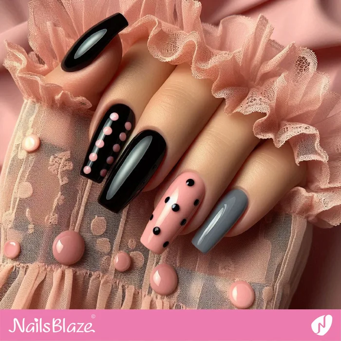 Black and Pink Dots on Nails | Dot Nails - NB4439