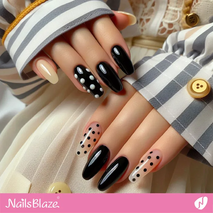 Glossy Nails with Black and White Polka Dots Design | Dot Nails - NB4447