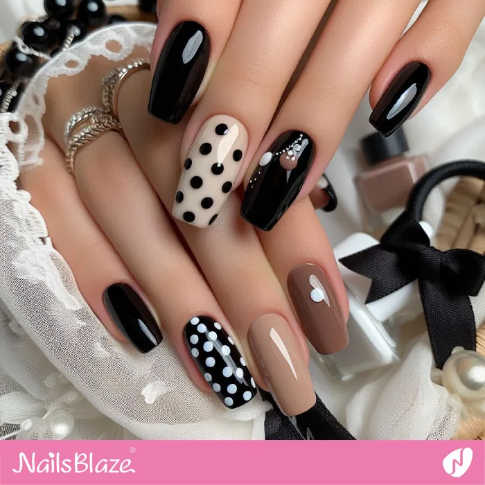Black Nails with Accents | Dot Nails - NB4452