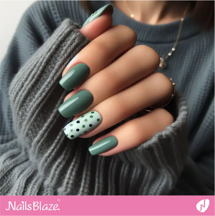 Forest Green Nails with Polka Dots Accent | Dot Nails - NB4464