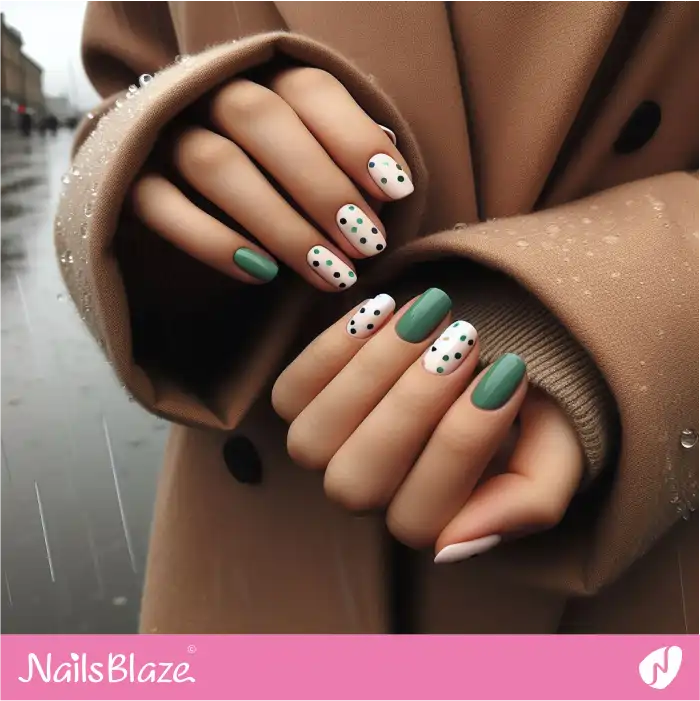 Milky Pink and Forest Green Nails | Dot Nails - NB4465