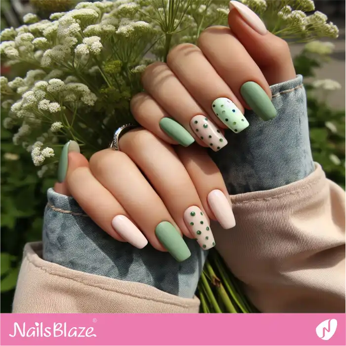 Pink and Green Nails with Polka Dots | Dot Nails - NB4456
