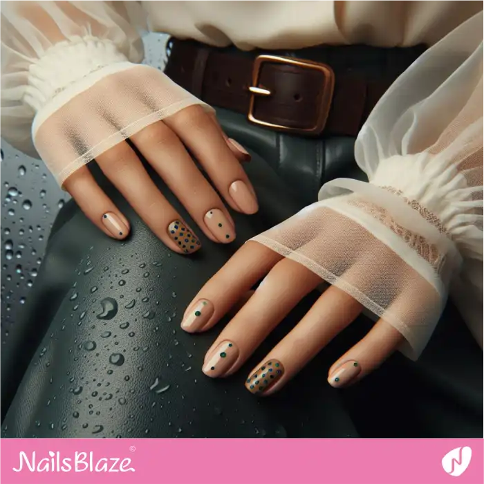 Nude Nails with Green Polka Dots | Dot Nails - NB4462