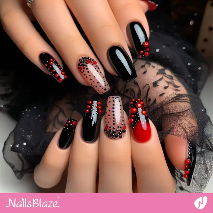 3D Red and Black Dots on Nails | Dot Nails - NB4474