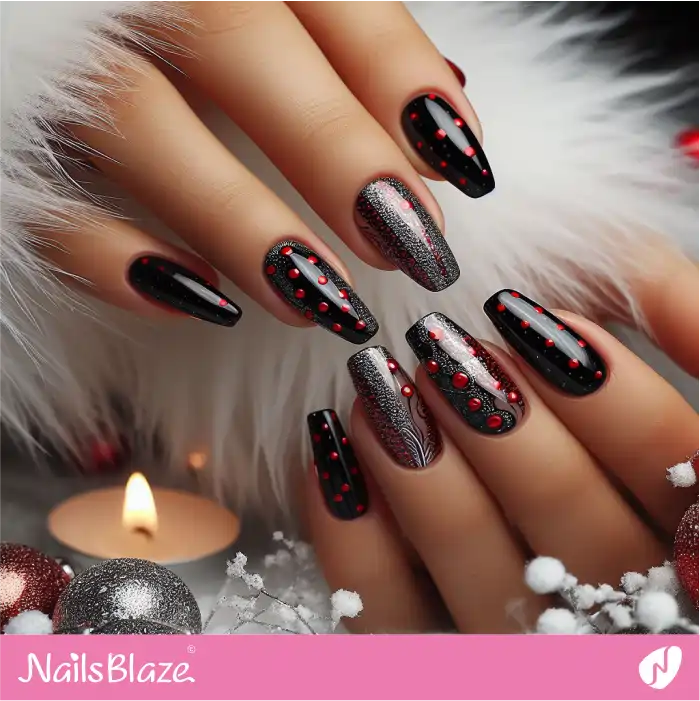 Black Nails with Red Dots | Dot Nails - NB4475