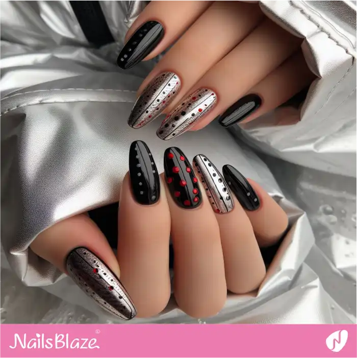 Black and Silver Nails with Dots | Dot Nails - NB4476