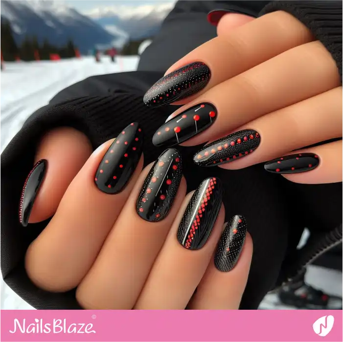 Black Nails Designed with Red Dots | Dot Nails - NB4477