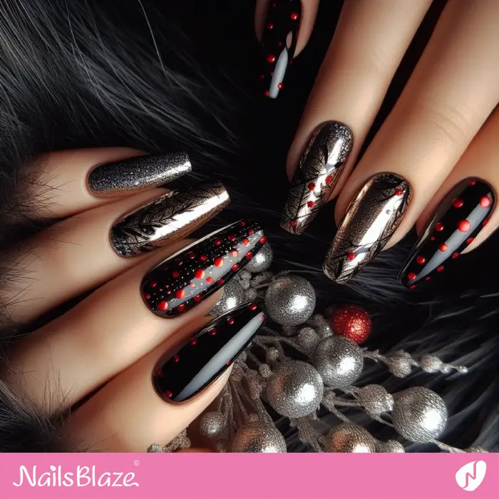 Black and Gold Nails with Dots | Dot Nails - NB4478