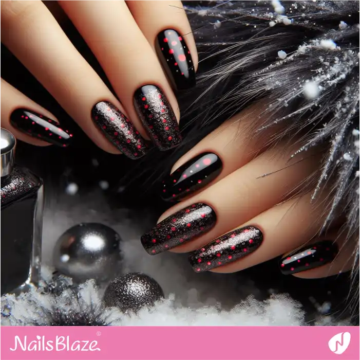 Luxury Black Nails Red Dot Design | Dot Nails - NB4479