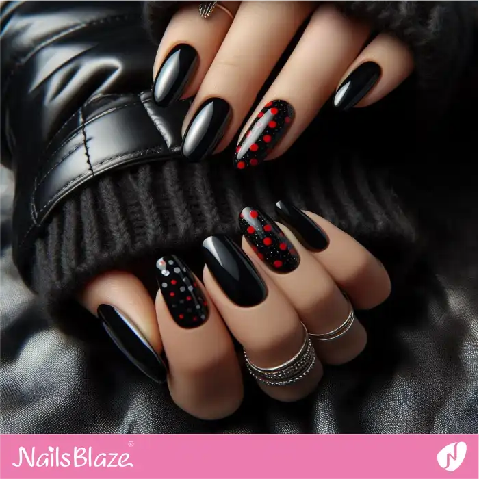 Black Nails Red Design | Dot Nails - NB4480