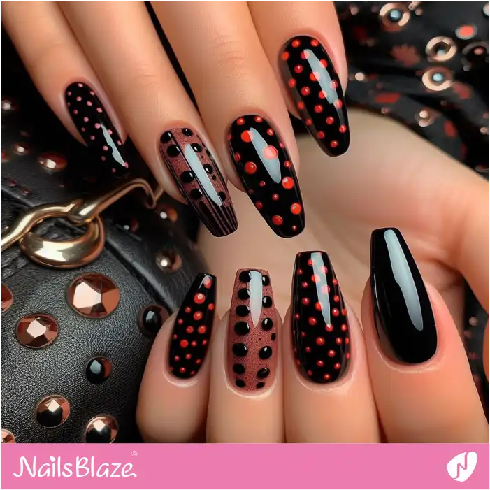 Dots Design for Black Nails | Dot Nails - NB4482
