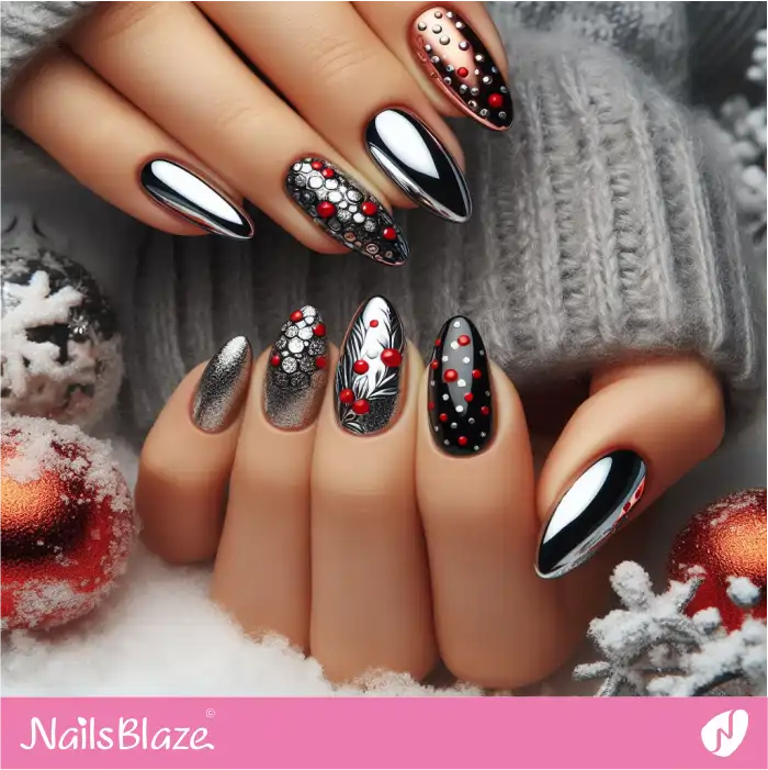 Chrome Nails with Red Dots | Dot Nails - NB4484