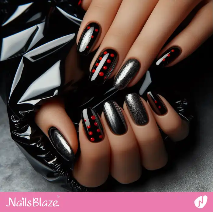 Black Nails for Winter with Red Dots | Dot Nails - NB4485