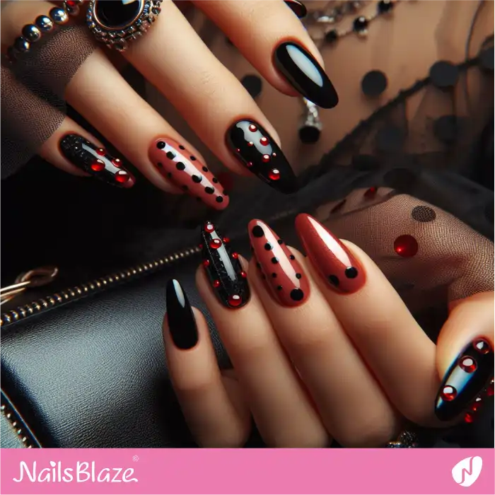 Black and Brown Nails with Dots | Dot Nails - NB4487