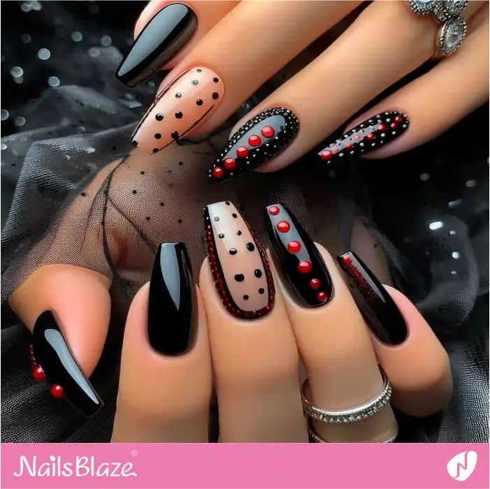 3D Dots on Long Coffin Nails | Dot Nails - NB4488