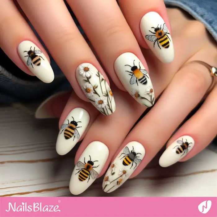 Daisy and Bees Nail Art | Pollinators Nails - NB3055